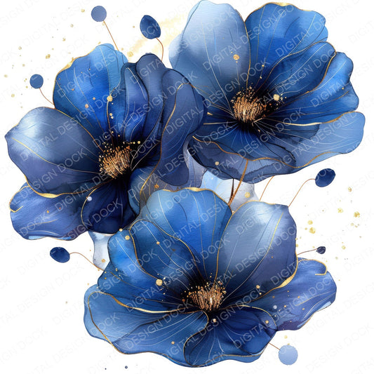 Abstract Flowers in Midnight Blue fussy cut sheet in A4 format showing all 12 designs on one printable page