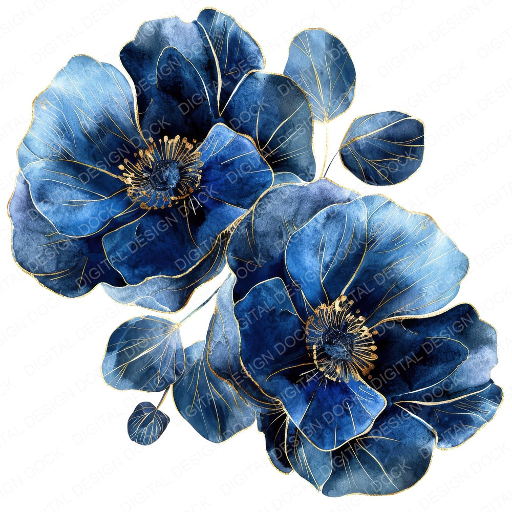 Abstract Flowers in Midnight Blue fussy cut sheet in US Letter format showing all 12 designs on one printable page