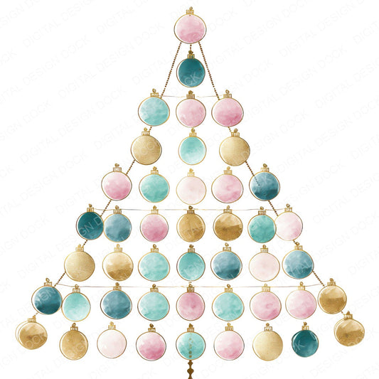 Abstract Garland Christmas Tree fussy cut sheet in A4 format showing all 12 designs on one printable page