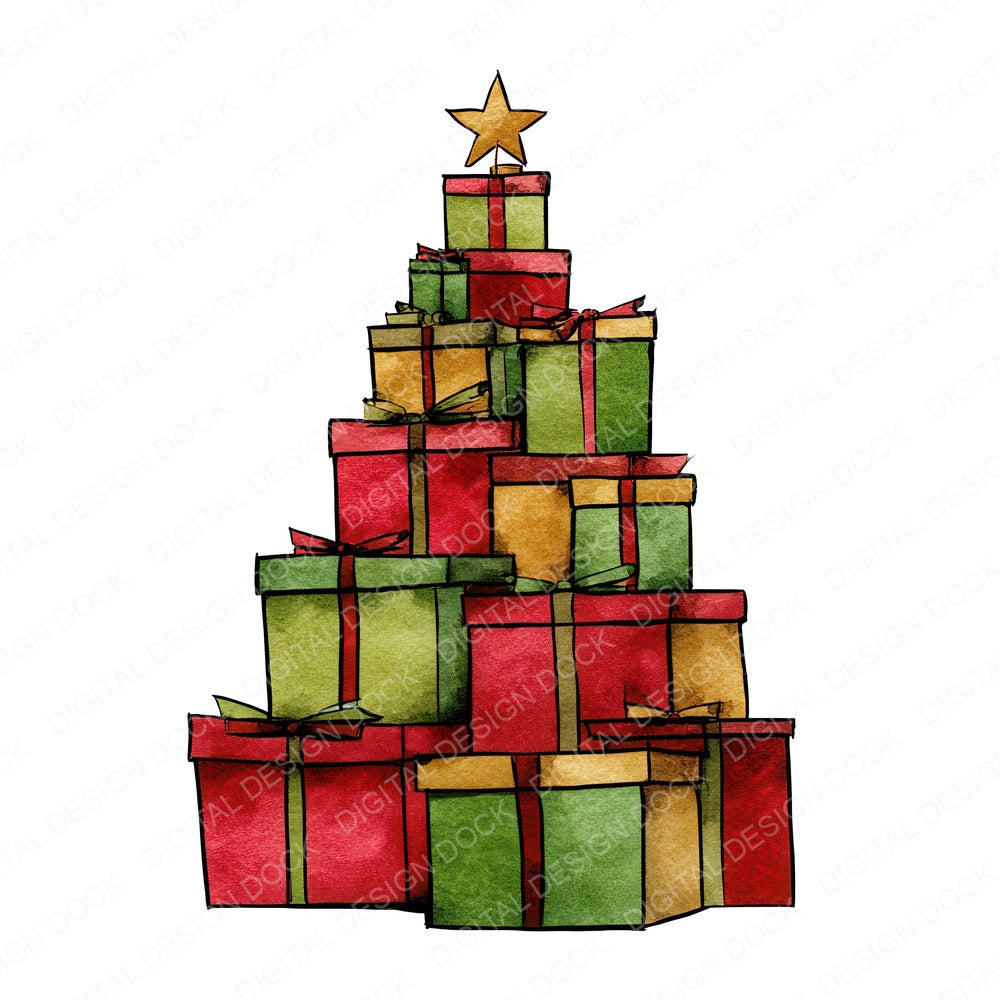 Abstract Gift Box Christmas Tree fussy cut sheet in US Letter format showing all 12 designs on one printable page