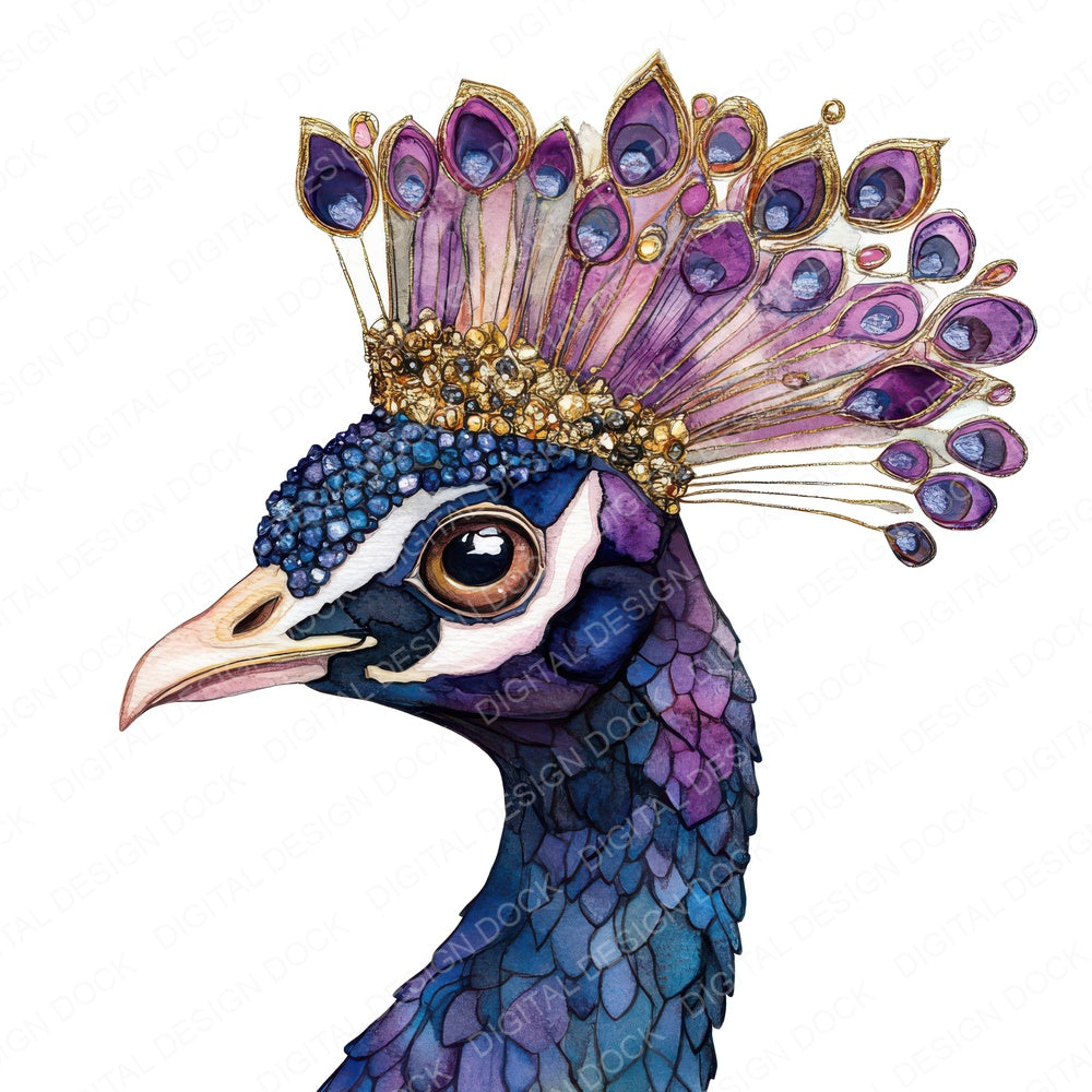 Abstract Gold Peacock Head fussy cut sheet in A4 format showing all 12 designs on one printable page