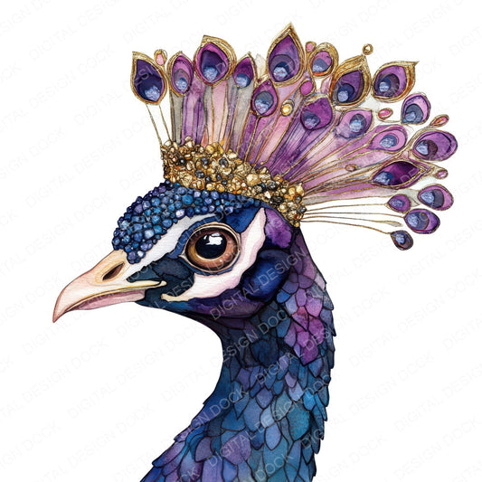 Abstract Gold Peacock Head fussy cut sheet in A4 format showing all 12 designs on one printable page