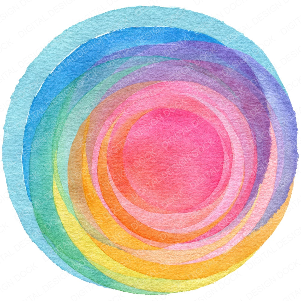 Abstract Halo Watercolour Rainbow fussy cut sheet in A4 format showing all 12 designs on one printable page