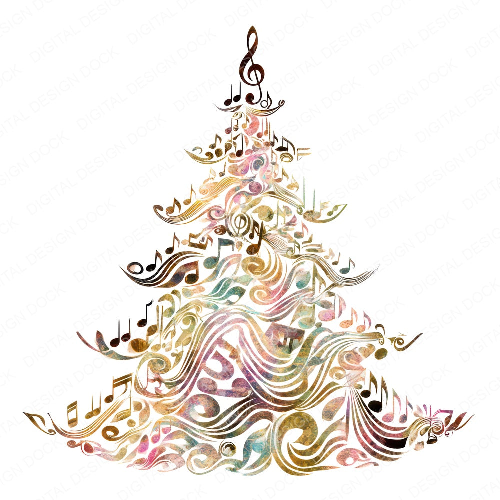 Abstract Music Christmas Tree fussy cut sheet in A4 format showing all 12 designs on one printable page