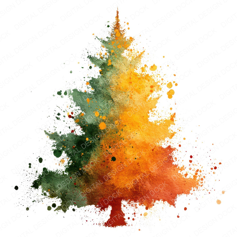 Abstract Paint Splash Christmas Tree fussy cut sheet in A4 format showing all 12 designs on one printable page