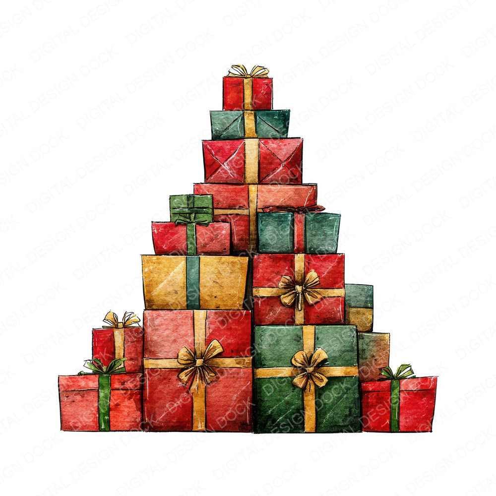 Abstract Present Stack Christmas Tree fussy cut sheet in A4 format showing all 12 designs on one printable page