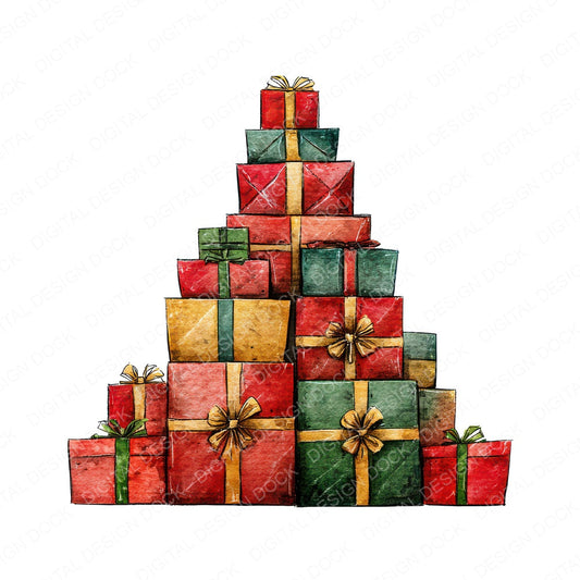 Abstract Present Stack Christmas Tree fussy cut sheet in A4 format showing all 12 designs on one printable page