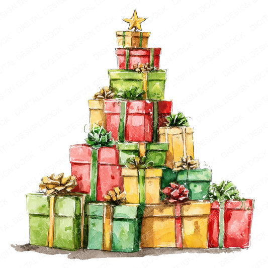 Abstract Present Stack Christmas Tree fussy cut sheet in US Letter format showing all 12 designs on one printable page