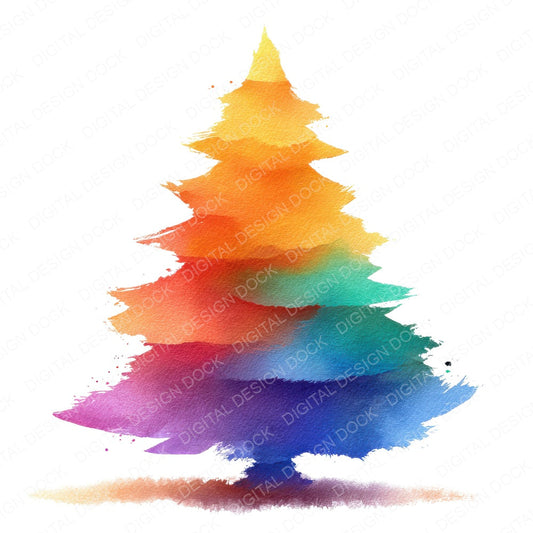 Abstract Rainbow Christmas Tree fussy cut sheet in A4 format showing all 12 designs on one printable page