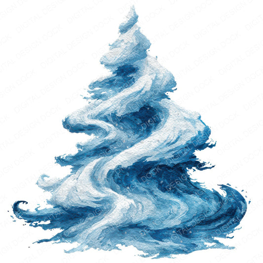 Abstract Snow Swirl Christmas Tree fussy cut sheet in US Letter format showing all 12 designs on one printable page