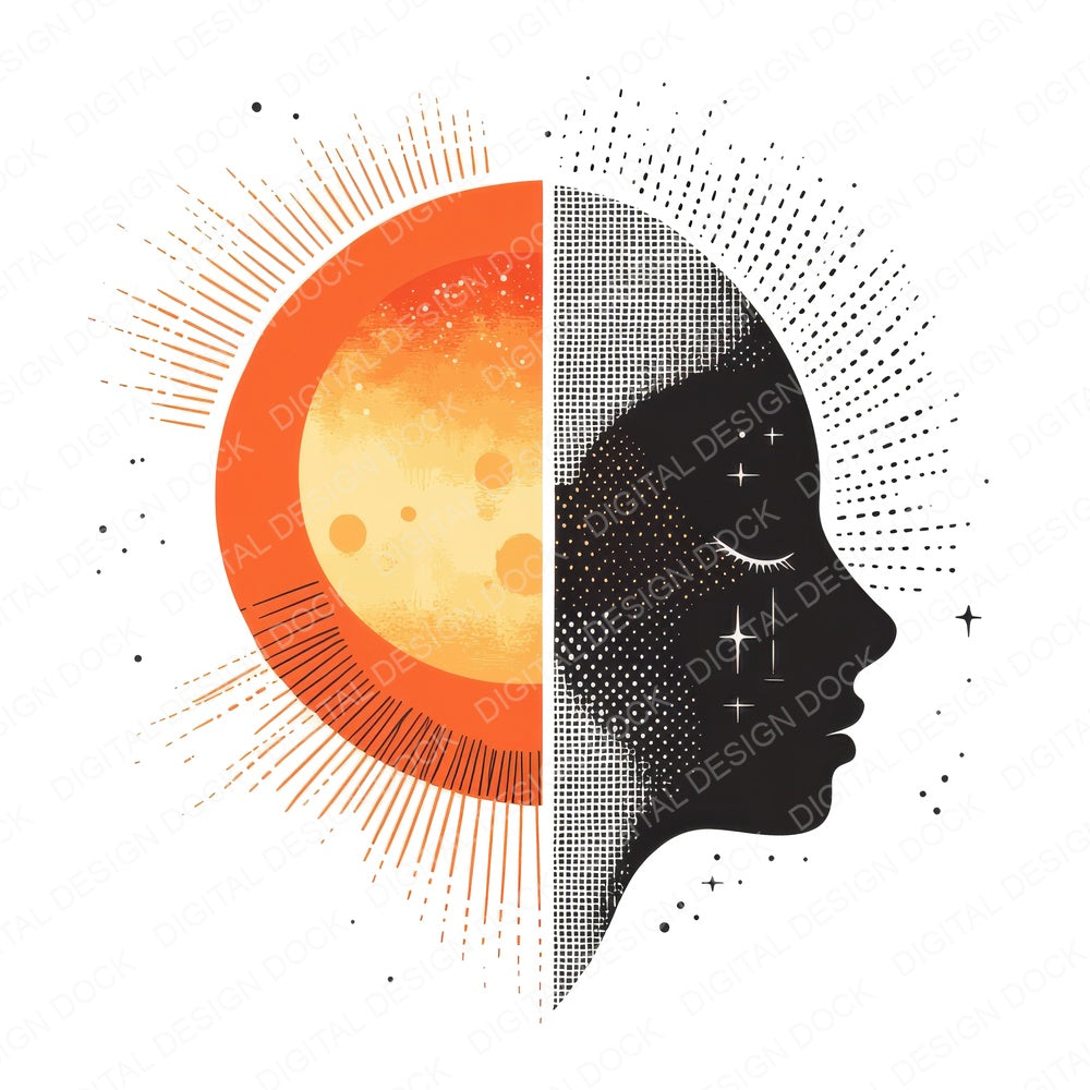 Abstract Sun and Moon Face fussy cut sheet in A4 format showing all 12 designs on one printable page