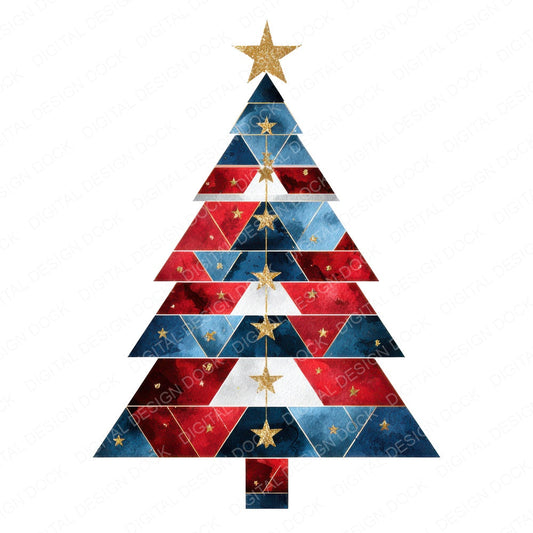 Abstract USA Christmas Tree fussy cut sheet in A4 format showing all 12 designs on one printable page