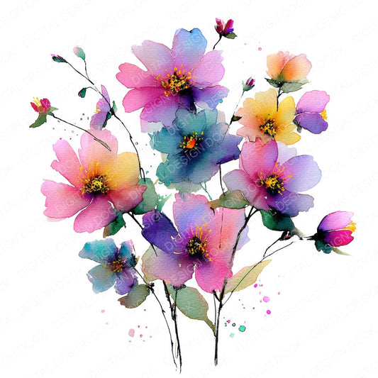 Abstract Wildflower Bouquet fussy cut sheet in A4 format showing all 12 designs on one printable page