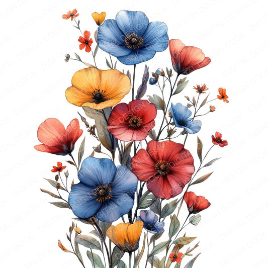 Abstract Wildflowers A fussy cut sheet in A4 format showing all 12 designs on one printable page