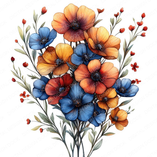 Abstract Wildflowers B fussy cut sheet in A4 format showing all 12 designs on one printable page