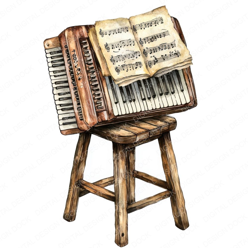 Accordion on Stool Clipart Set (DDD004555)