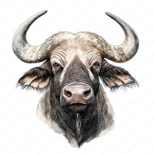 African Buffalo Head fussy cut sheet in A4 format showing all 12 designs on one printable page