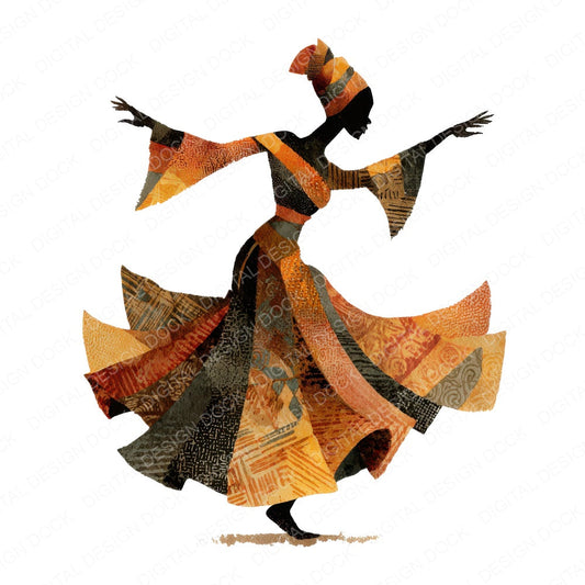 African Dance Woman fussy cut sheet in A4 format showing all 12 designs on one printable page