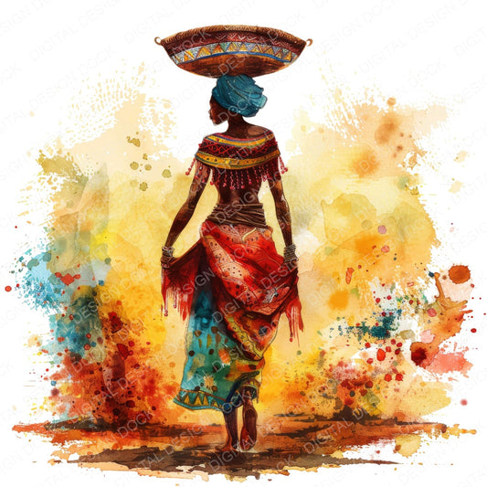 African Woman Carrying Basket fussy cut sheet in A4 format showing all 12 designs on one printable page