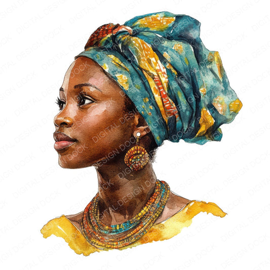 African Woman Portrait fussy cut sheet in A4 format showing all 12 designs on one printable page