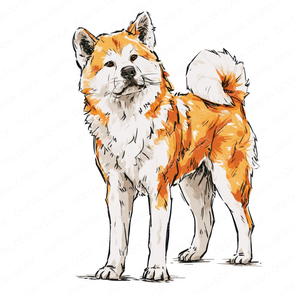 Single Akita Watercolour Dog design shown full size, also included as clipart