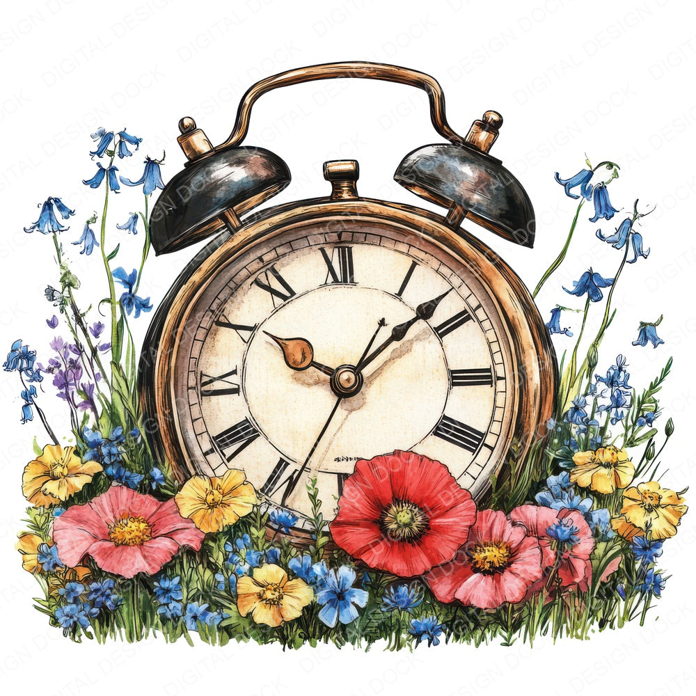 Alarm Clock in Wildflowers Clipart Set (DDD004562)