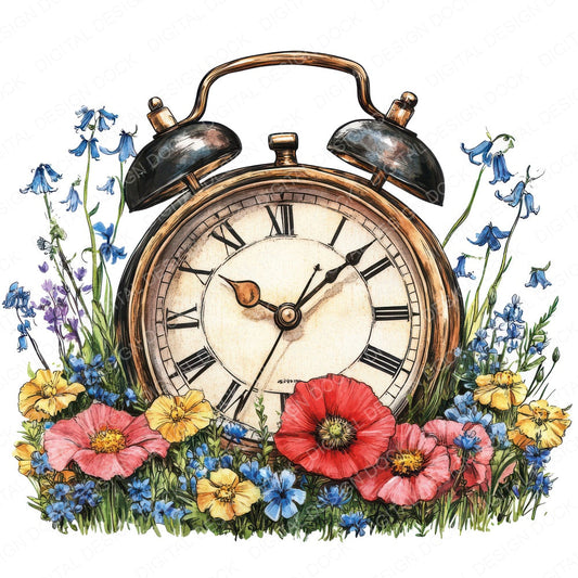 Alarm Clock in Wildflowers Clipart Set (DDD004562)