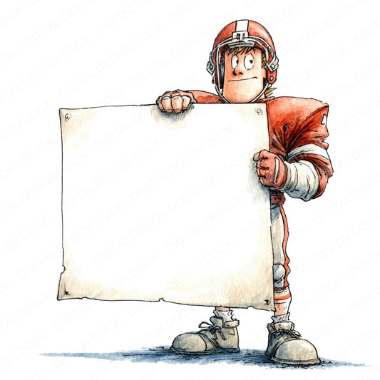 American Football Player Holding Banner fussy cut sheet in US Letter format showing all 12 designs on one printable page