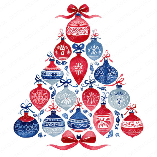 Americana Christmas Tree fussy cut sheet in A4 format showing all 12 designs on one printable page