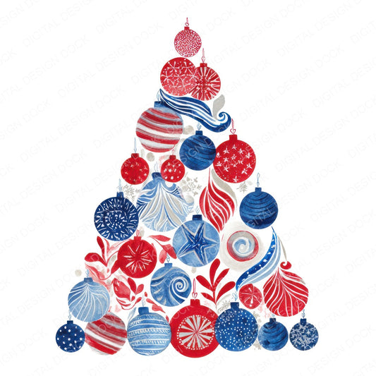 Americana Christmas Tree fussy cut sheet in US Letter format showing all 12 designs on one printable page
