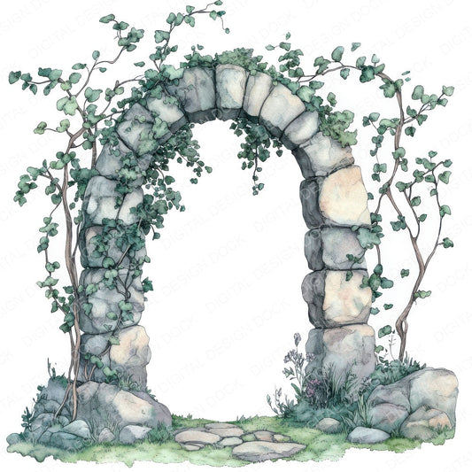 Ancient Forest Gate fussy cut sheet in A4 format showing all 12 designs on one printable page
