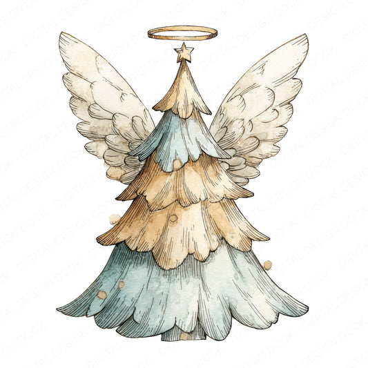 Angel Christmas Tree fussy cut sheet in A4 format showing all 12 designs on one printable page
