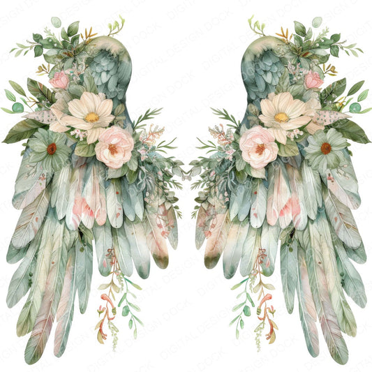 Angel Wings Floral fussy cut sheet in A4 format showing all 12 designs on one printable page