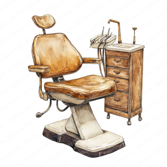 Antique Dentist Chair fussy cut sheet in A4 format showing all 12 designs on one printable page