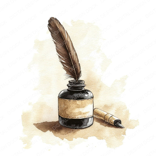 Antique Pen and Inkwell Clipart Set (DDD004587)
