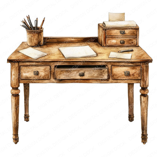 Antique Writing Desk fussy cut sheet in US Letter format showing all 12 designs on one printable page