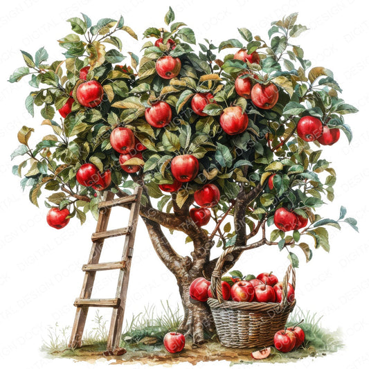 Apple Tree Harvest Picking fussy cut sheet in A4 format showing all 12 designs on one printable page