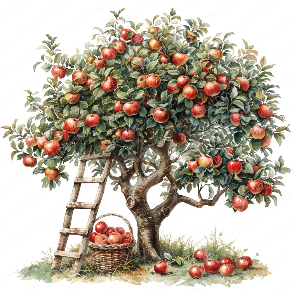 Apple Tree Harvest Picking fussy cut sheet in US Letter format showing all 12 designs on one printable page