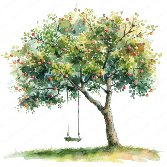 Apple Tree Swing fussy cut sheet in US Letter format showing all 12 designs on one printable page