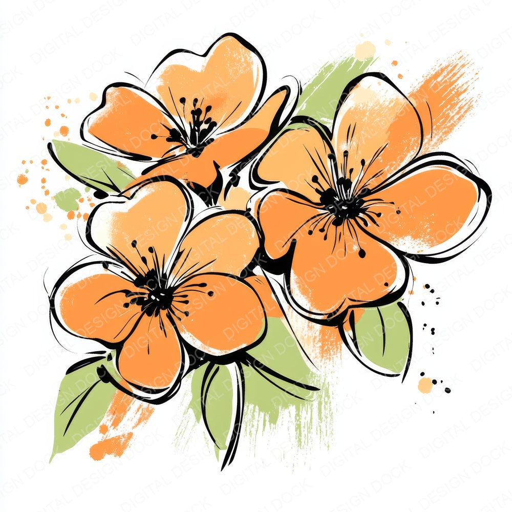 Apricot Abstract Flowers fussy cut sheet in A4 format showing all 12 designs on one printable page