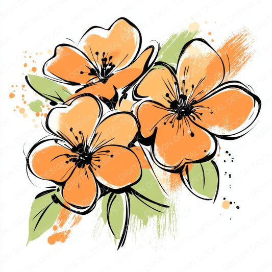 Apricot Abstract Flowers fussy cut sheet in A4 format showing all 12 designs on one printable page