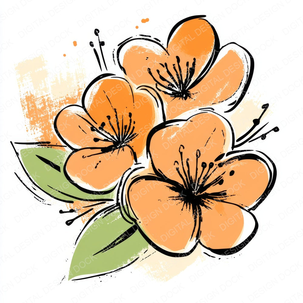 Apricot Abstract Flowers fussy cut sheet in US Letter format showing all 12 designs on one printable page