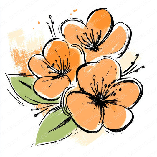 Apricot Abstract Flowers fussy cut sheet in US Letter format showing all 12 designs on one printable page