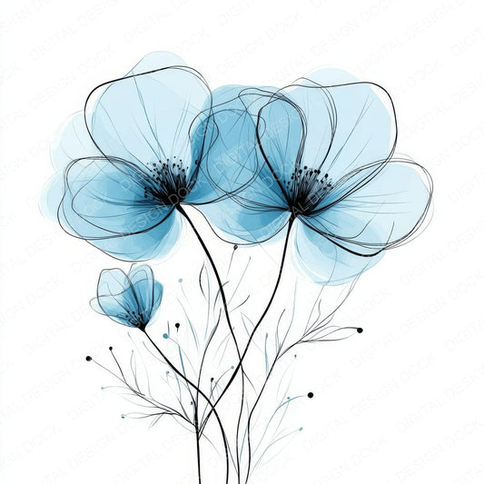 Aqua Blue Abstract Flowers fussy cut sheet in A4 format showing all 12 designs on one printable page