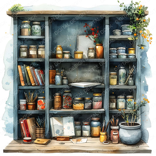 Artists Bookshelf fussy cut sheet in US Letter format showing all 12 designs on one printable page