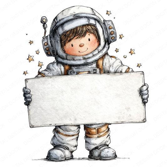 Astronaut Boy with Banner fussy cut sheet in A4 format showing all 12 designs on one printable page