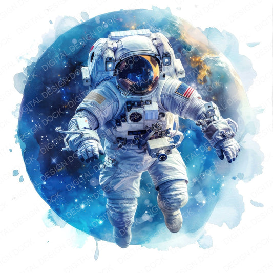 Astronaut Floating in Space fussy cut sheet in A4 format showing all 12 designs on one printable page