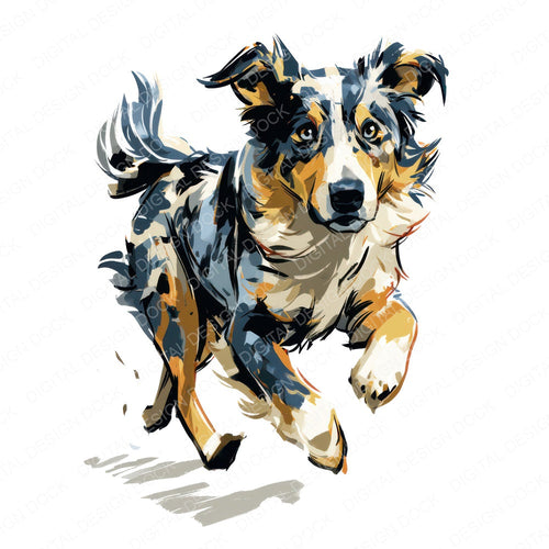 Single Australian Shepherd Watercolour Dog clipart design shown full size