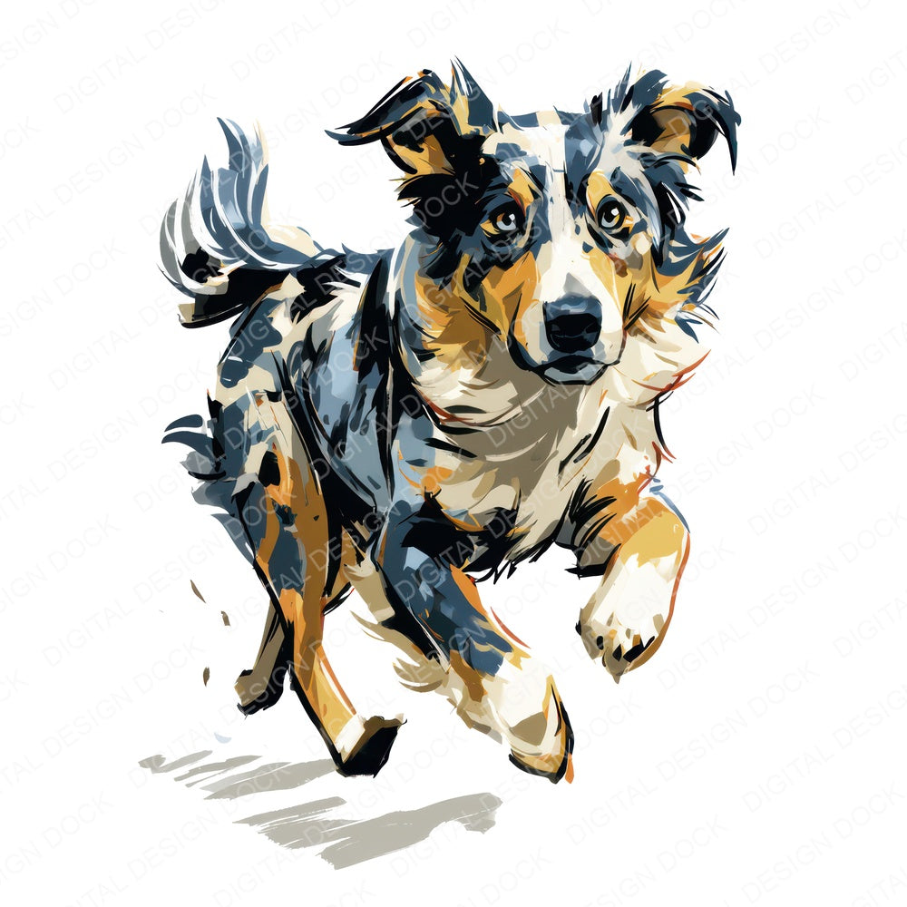 Single Australian Shepherd Watercolour Dog design shown full size, also included as clipart