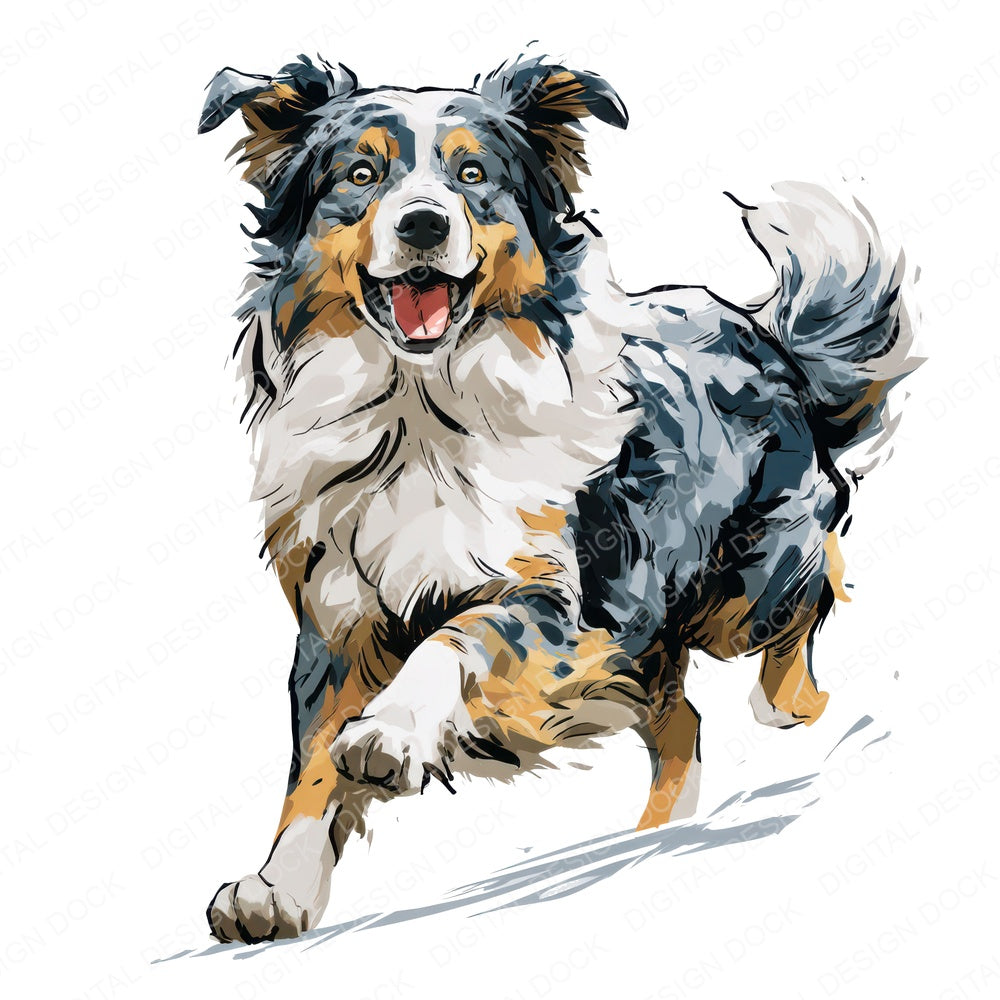 Another Australian Shepherd Watercolour Dog design shown full size